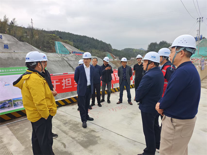 3月27日，縣長王奇勇帶隊調(diào)研防洪工程項目建設情況，黃山徽投集團黨委書記、董事長洪筱明，副總經(jīng)理張高峰陪同調(diào)研。.jpg